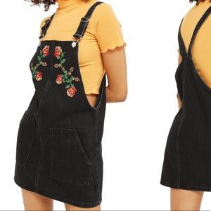 Topshop Embroidered Denim Pinafore